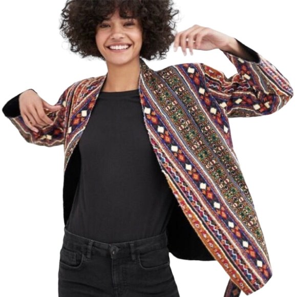 Zara Colourful Embroidered Jacket with Belt Size Small / Medium Boho - Picture 10 of 12